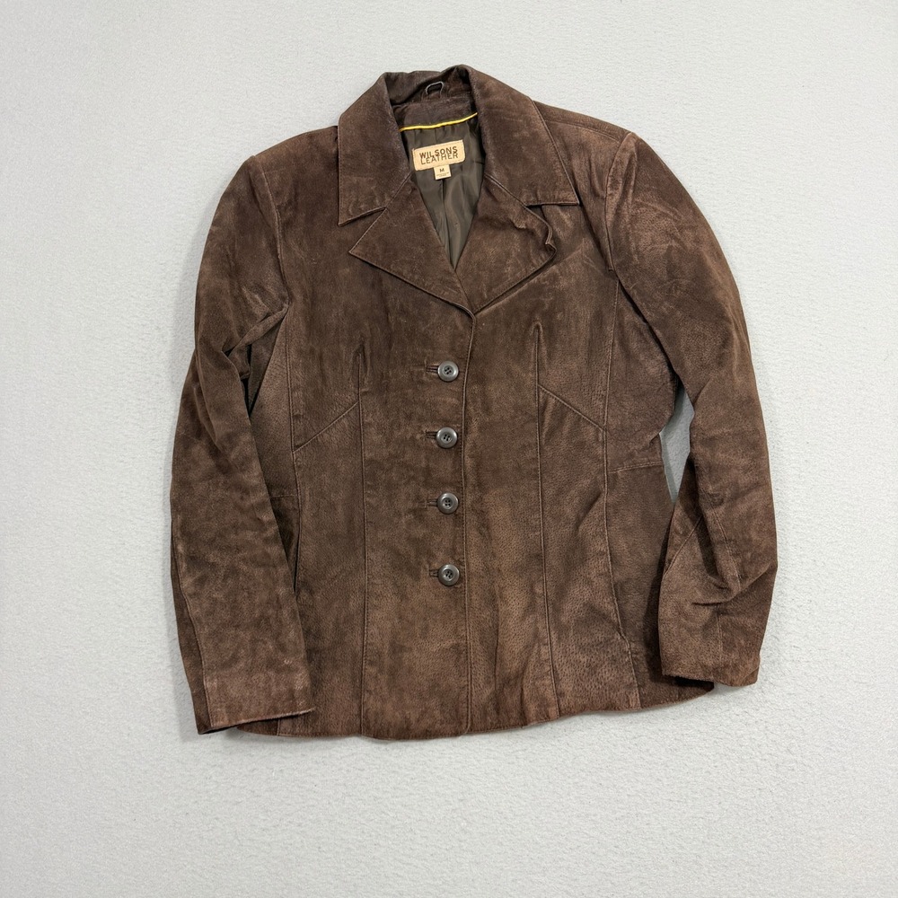 Wilsons Leather Jacket Women Medium Brown Suede Button Front Blazer Style